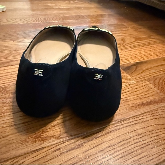 Sam Edelman Women sz 9 Suede Nori Pointed Ballet Flats black gold buckle office - Picture 8 of 11